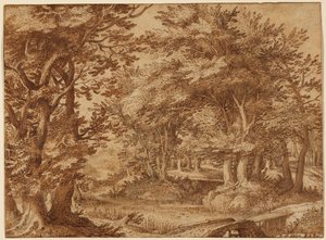 Paisaje forestal con un castillo lejano de Denys van Alsloot