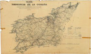 Carta da provincia da Coruña coas estradas do Estado e Provinciais e camiños veciñais subvencionados. Publicada por acordo da Excma. Comisión provincial de Deputación da Coruña