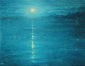 Moonrise On The Canal, 2020 (Óleo sobre lienzo) de Derek Hare