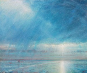 Tormenta de lluvia sobre la playa de Holkham, 2018 (Óleo sobre lienzo) de Derek Hare