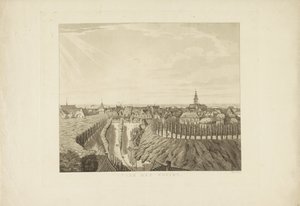 Nijmegen, vista desde el Belvédère hacia el oeste Hacia el Oeste (título sobre el objeto) Lugares de interés alrededor de la ciudad de Nijmegen (título de la serie) Panorama de Geldersch o vista redonda de la vida dibujada en belvedere en Nymegen (título d
