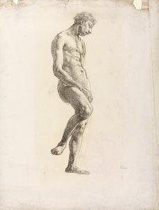 Desnudo masculino de pie, c.1906-08 (tiza negra sobre papel) de Derwent Lees