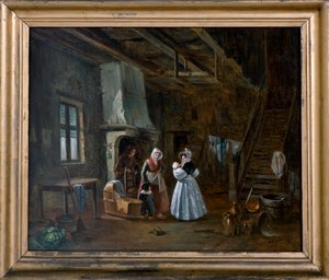 Interior con figuras (óleo sobre lienzo) de Desire Donny