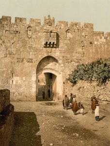 Puerta de San Esteban, Jerusalén, Tierra Santa, c,1890-c.1900 (impresión fotocromática)
