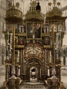 El interior del Santo Sepulcro, Jerusalén, Tierra Santa, c.1890-c.1900 (impresión fotocromática) de Detroit Photographic Co.