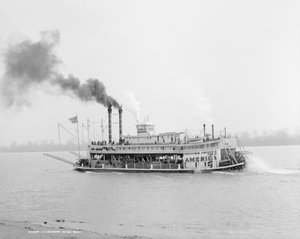 Barco fluvial, Río Mississippi, EE.UU., c.1906 (foto en blanco y negro) de Detroit Publishing Co.