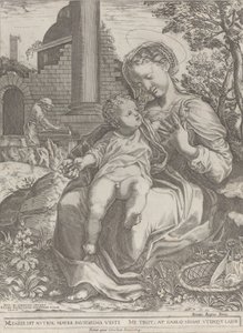 La Sagrada Familia en Egipto, con José como carpintero en el fondo, [1577], republicado 1774