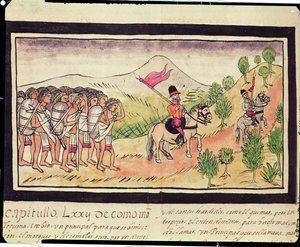 Fol.204v Los indios totonacas ayudando a los conquistadores a transportar materiales, 1579