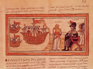 La princesa india Malinche o Doña Marina, amante de Hernando Cortés (1485-1547) interpretando para él