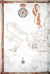 Italia, Grecia y las Cícladas, detalle de un atlas mundial, 1565