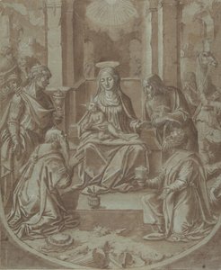 La Adoración de los Magos (Cartón para un bordado), 1587-89 de Diego Lopez de Escuriaz.
