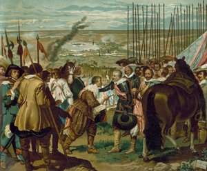 La rendición de Breda, Países Bajos, 1625 (cromolitografía)