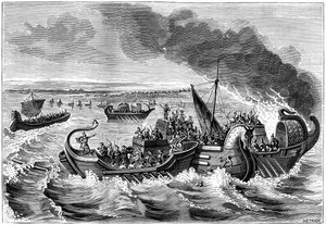Combate entre barcos romanos y veneti, río Loira, 56 a.C. 1882-1884 de Dietrich