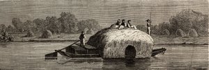 Corte, cosecha y transporte de forraje en las orillas del Danubio. Dibujo de Lancelot, para ilustrar su viaje de París a Bucarest en 1860. Grabado en 