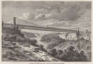 El Puente Doble de Niágara, ilustración de los viajes de L. Deville a América del Norte en 1854-55. Grabado en 