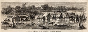 Las pesquerías de Apathin (Serbia), en el Danubio. Dibujo de Lancelot para ilustrar su viaje de París a Bucarest en 1860. Grabado en 