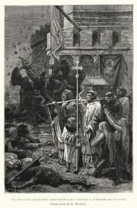 Las reliquias de Santa Genoveva son llevadas a la entrada de la ciudad (grabado) de Diogene Ulysse Napoleon Maillart