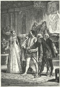 El Conde de Essex amenazando con desenvainar su espada después de que la Reina Isabel I lo abofeteara por su insolencia, 1598 de Diogene Ulysse Napoleon Maillart