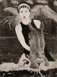 Brunnhilde y Grane, Ciclo del Anillo de Wagner, 2024 (collagraph) de Dione Verulam