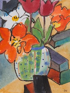 Tulipanes (acuarela y tinta) de Dione Verulam