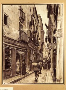 La calle Tapineria, Barcelona (dibujo) de Dionisio Baixeras Verdaguer