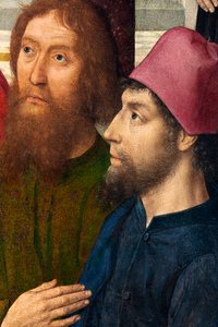 Iglesia parroquial (Parochiekerk Sint-Pieter). Pintura. La Última Cena. Dirk Bouts. 1464-1468. (detalle). Panel central. de Dirck Bouts