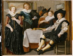 Una alegre compañía en un interior (óleo sobre panel)