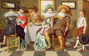 Figuras elegantes festejando en una mesa