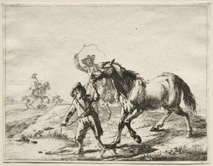 Un niño llevando un caballo a beber de Dirck Stoop