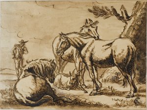 Caballos, cabra y un hombre