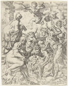 Adoración de los pastores La caída y la redención de la humanidad a través de la vida y la pasión de Cristo (título de la serie) de Dirck Volckertsz. Coornhert (attributed to)