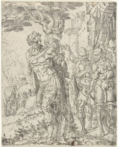 Achior atado a un árbol Judit y Holofernes (título de serie) de Dirck Volckertsz. Coornhert (attributed to)