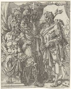 Achior le cuenta a Holofernes sobre los israelitas Judit y Holofernes (título de serie) de Dirck Volckertsz. Coornhert (attributed to)
