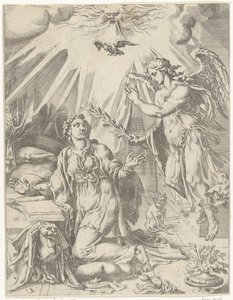 Anunciación La caída y la redención de la humanidad a través de la vida y la pasión de Cristo (título de la serie) de Dirck Volckertsz. Coornhert (attributed to)