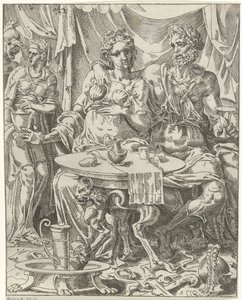 Judith y Holofernes disfrutando de un festín Judith y Holofernes (título de serie) de Dirck Volckertsz. Coornhert (attributed to)