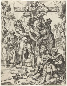 Descenso de la Cruz La caída y la redención de la humanidad a través de la vida y la pasión de Cristo (título de la serie) de Dirck Volckertsz. Coornhert (attributed to)