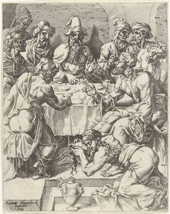 María Magdalena lava los pies de Cristo La caída y la redención de la humanidad a través de la vida y la pasión de Cristo (título de la serie) de Dirck Volckertsz. Coornhert (attributed to)