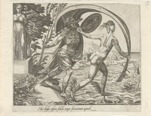 Ningún escudo protege contra la desgracia; Cuanto mayor sea tu fortuna, mayores serán tus penas Uno no puede defenderse contra el destino. Ayuda a las cáscaras gheen contra las fortunas ganck (título sobre el objeto) Proverbios sobre Fortuna (título de la  de Dirck Volckertsz. Coornhert (attributed to)