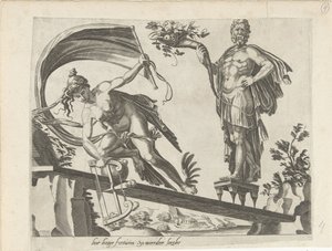 Ningún escudo protege contra la desgracia; Cuanto mayor sea tu fortuna, mayores serán tus penas Cuanto mayor es la felicidad, más preocupación Cuanto mayor es la fortuna, mayor es el sorgo (título sobre el objeto) Proverbios sobre Fortuna (título de la ser de Dirck Volckertsz. Coornhert (attributed to)