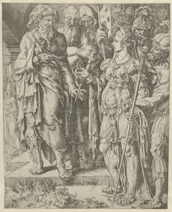 Tamar muestra la garantía Historia de Judá y Tamar (título de la serie) de Dirck Volckertsz. Coornhert (attributed to)