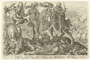 Captura de Francisco I en la Batalla de Pavía, 1525 Victorias de Carlos V (título de la serie) Divi Caroli. v. imp. optar. max victoriae, ex multis praecipuae (título de la serie) de Dirck Volckertsz. Coornhert (possibly)