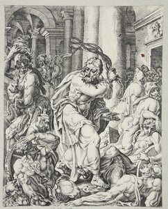 Cristo expulsando a los mercaderes del templo de Dirck Volckertsz. Coornhert