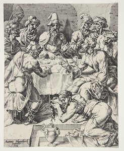 María Magdalena limpiando los pies de Cristo en la casa de Simón el Fariseo de Dirck Volckertsz. Coornhert