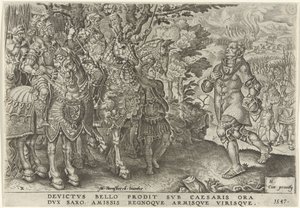 Rendición del duque de Sajonia en el campo de batalla de Mühlberg, 1547 Victorias de Carlos V (título de la serie) Divi Caroli. v. imp. optar. max victoriae, ex multis praecipuae (título de la serie) de Dirck Volckertsz. Coornhert