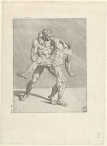 dos luchadores Luchadores (título de la serie) de Dirck Volckertsz. Coornhert
