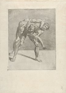 dos luchadores Luchadores (título de la serie) de Dirck Volckertsz. Coornhert