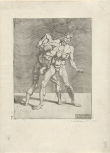 dos luchadores Luchadores (título de la serie) de Dirck Volckertsz. Coornhert