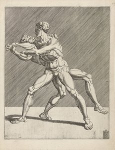 dos luchadores Luchadores (título de la serie) de Dirck Volckertsz. Coornhert