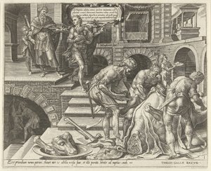 Preparativos para el banquete de bodas. Parábola de una fiesta de bodas (título de la serie) de Dirck Volckertsz. Coornhert