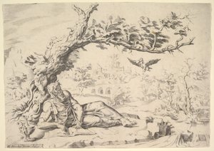 Elías Alimentado por los Cuervos, 1549 de Dirck Volkertsen Coornhert
